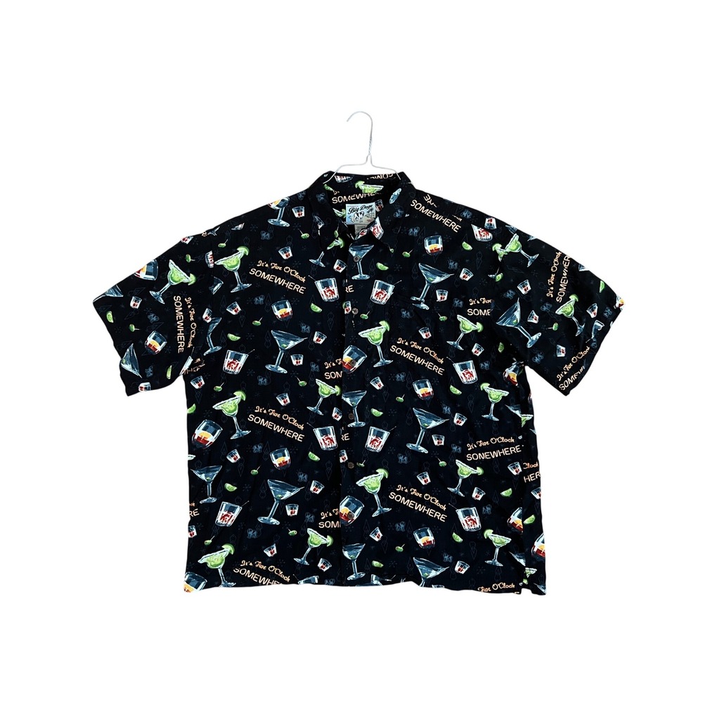 Big Dogs It's Five O'Clock Somewhere Cocktail Rayon Shirt Mens XL Black Hawaiian